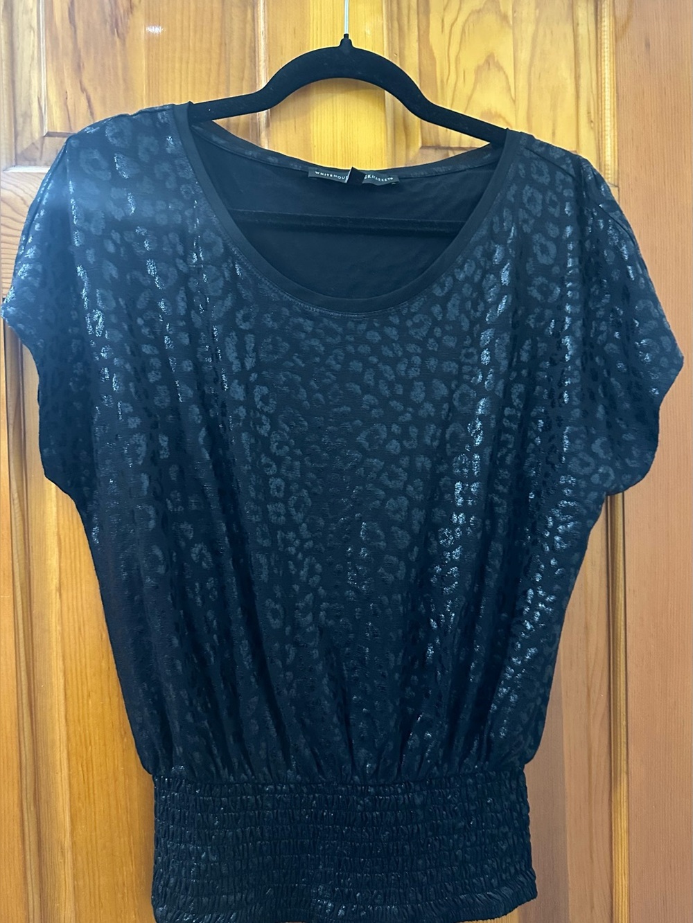 White House Black Market Black Leopard-Textured Blouse